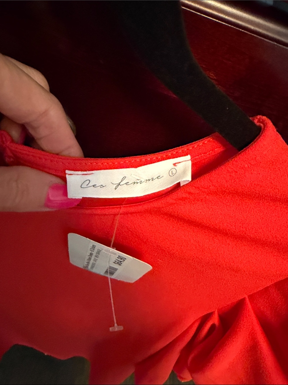 NWT Ces Femme Red Puff Sleeve Dress size L - Picture 3 of 3
